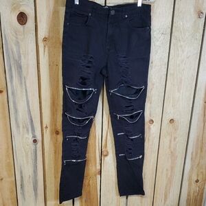 Mens Brooklyn Clothing Mfg. Co. Black Zippered Distressed Jesns Size 32X32